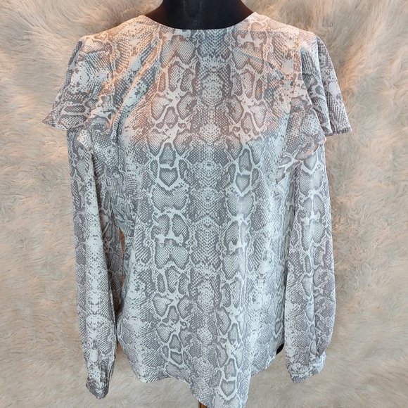 Linea Women's Gray Snake Print Blouse Size 12 - Picture 1 of 8